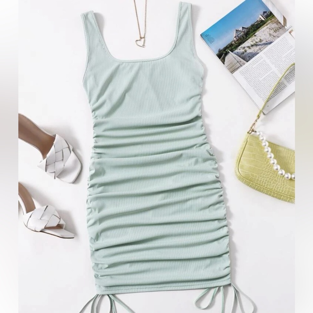 Shein Drawstring Side Tank Bodycon Dress- Mint Green